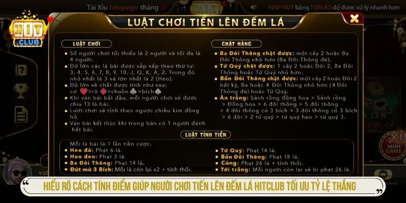 Hiểu rõ cách tính điểm giúp người chơi Tiến lên đếm lá HITCLUB tối ưu tỷ lệ thắng