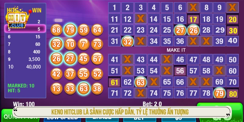 Keno HITCLUB - Cách Chọn Số Và Phân Tích Xác Suất Hay Keno HITCLUB là sảnh cược hấp dẫn, tỷ lệ thưởng ấn tượng