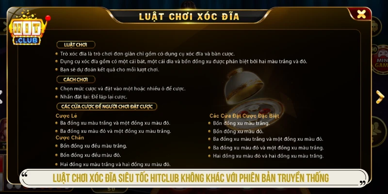 Luật chơi xóc đĩa siêu tốc HITCLUB không khác với phiên bản truyền thống