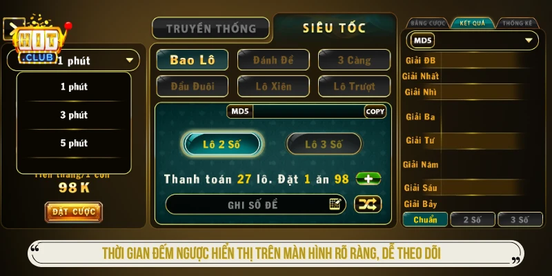 Thời gian đếm ngược hiển thị trên màn hình rõ ràng, dễ theo dõi